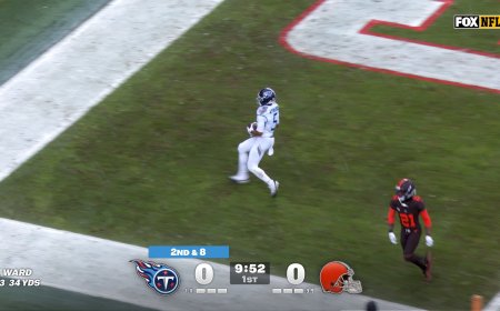 Cam Ward connects with Elic Ayomanor on 14-yard TD pass to give Titans early lead over Browns | NFL Highlights